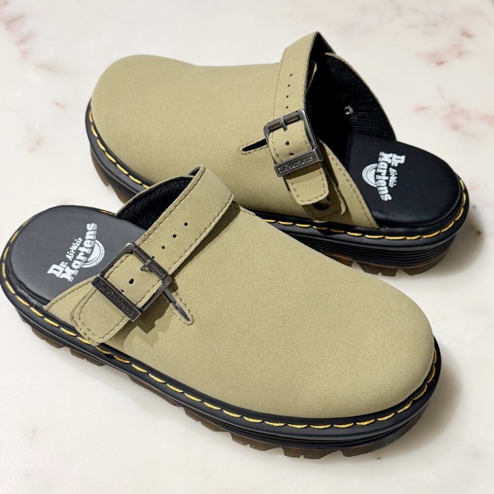 Dr. Martens Zebzag Suede Clog UNWORN, Muted Green